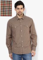 Arrow Sports Brown Checked Slim Fit Casual Shirt