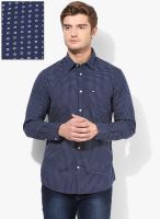 Arrow Sports Navy Blue Printed Slim Fit Casual Shirt