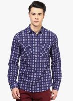 Atorse Blue Checked Slim Fit Casual Shirt