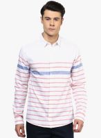 Atorse White Striped Slim Fit Casual Shirt