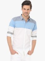 Basics Aqua Blue Striped Slim Fit Casual Shirt
