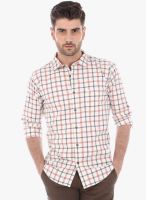 Basics Beige Checked Slim Fit Casual Shirt