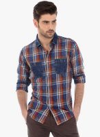 Basics Brown Checked Slim Fit Casual Shirt