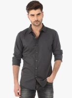 Basics Dark Grey Solid Slim Fit Casual Shirt