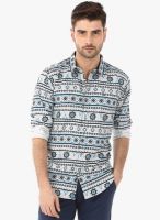 Basics Grey Printed Slim Fit Casual Shirt