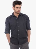 Basics Grey Solid Slim Fit Casual Shirt