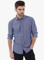 Basics Navy Blue Solid Slim Fit Casual Shirt