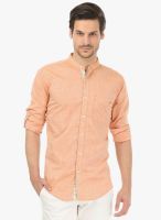 Basics Orange Checks Slim Fit Casual Shirt