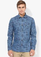 Bay Island Blue Printed Regular Fit Casual Shirt