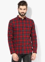 Burton Red Checked Regular Fit Casual Shirt