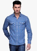 Canary London Blue Checked Slim Fit Casual Shirt