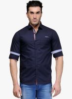 Canary London Navy Blue Solid Slim Fit Casual Shirt
