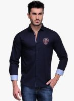 Canary London Navy Blue Solid Slim Fit Casual Shirt