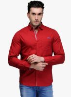 Canary London Red Solid Slim Fit Casual Shirt