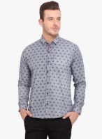 Ennoble Grey Printed Slim Fit Casual Shirt