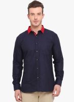 Ennoble Navy Blue Solid Slim Fit Casual Shirt