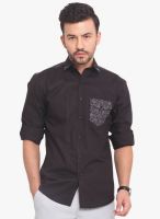 Exitplay Black Solid Regular Fit Casual Shirt