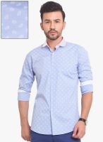 Exitplay Blue Printed Regular Fit Casual Shirt