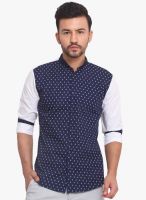 Exitplay Navy Blue Printed Regular Fit Casual Shirt