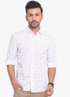 Exitplay White Printed Regular Fit Casual Shirt