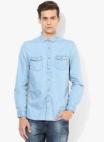 Fame Forever By Lifestyle Light Blue Solid Casual Shirt