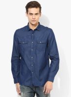 Fame Forever By Lifestyle Navy Blue Solid Casual Shirt