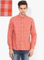 Fame Forever By Lifestyle Orange Checked Casual Shirt