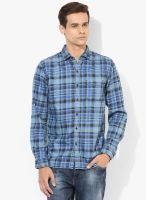 Forca By Lifestyle Light Blue Checked Casual Shirt