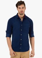 Freehand Blue Solid Slim Fit Casual Shirt