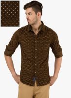 Freehand Brown Printed Slim Fit Casual Shirt