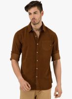Freehand Brown Solid Slim Fit Casual Shirt