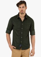Freehand Green Printed Slim Fit Casual Shirt
