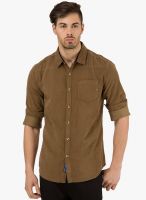 Freehand Khaki Solid Slim Fit Casual Shirt