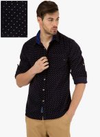 Freehand Navy Blue Printed Slim Fit Casual Shirt