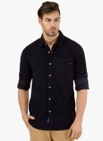 Freehand Navy Blue Solid Slim Fit Casual Shirt