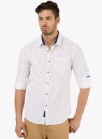 Freehand White Printed Slim Fit Casual Shirt