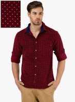 Freehand Wine Printed Slim Fit Casual Shirt