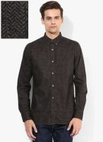 French Connection Dark Grey Printed Slim Fit Casual Shirt