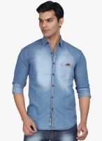 High Star Light Blue Solid Slim Fit Casual Shirt