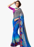 Hypnotex Blue Printed Saree