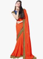 Hypnotex Orange Embroidered Saree
