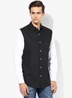 Incult Longline Drop Hem Black/White Contrast Sleeve Shirt