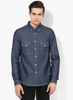 Incult Navy Blue Slim Fit Casual Shirt