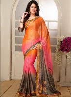 Inddus Orange Printed Saree