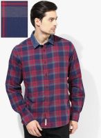 Indian Terrain Blue Checked Slim Fit Casual Shirt