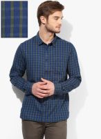 Indian Terrain Blue Checked Slim Fit Casual Shirt