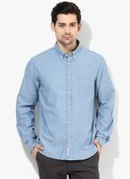 Indian Terrain Blue Solid Slim Fit Casual Shirt