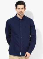 Indian Terrain Blue Solid Slim Fit Casual Shirt