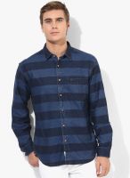 Indian Terrain Blue Striped Slim Fit Casual Shirt