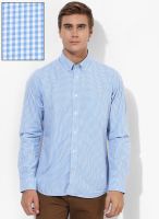 Indian Terrain Light Blue Checked Slim Fit Casual Shirt